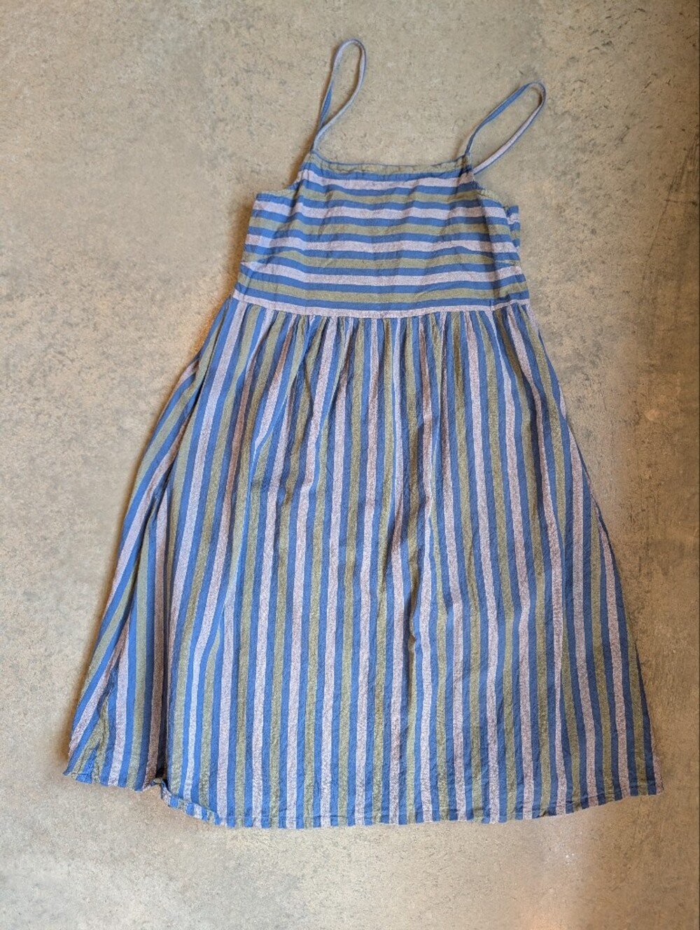 Mata Traders Sundress Cotton Striped Blue Olive Small